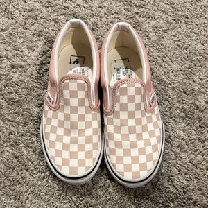 Vans Kids Pink and White Checkered Slip-On Sneakers
